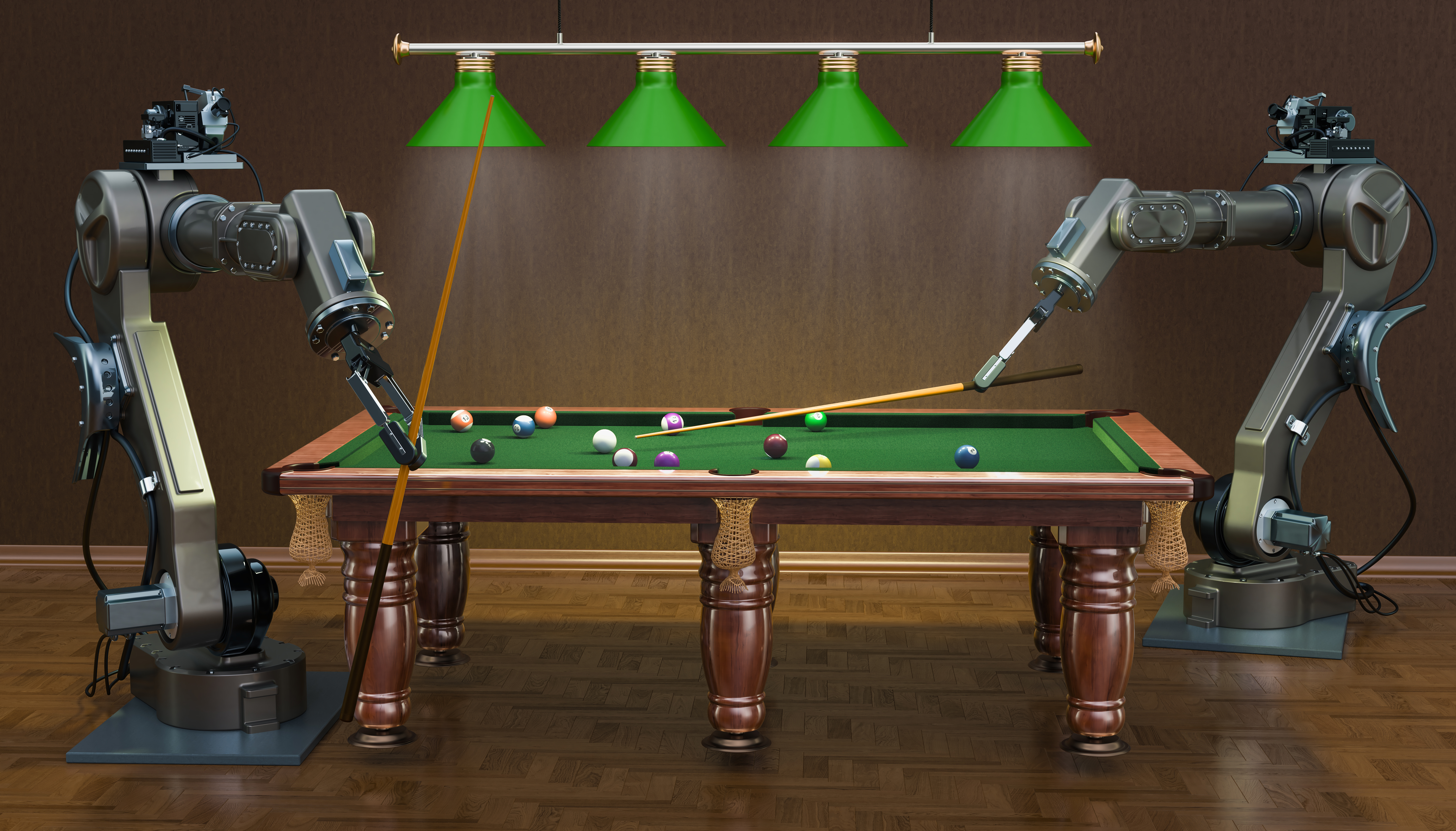 Robot,Arms,Play,Billiards,,3d,Rendering